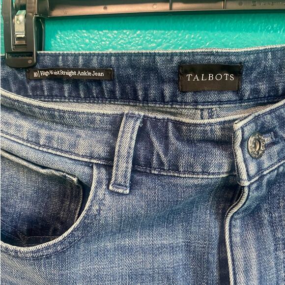 Talbots Black Sequin Stripe High Waist Straight Ankle Jean Women's 10 - Picture 10 of 11